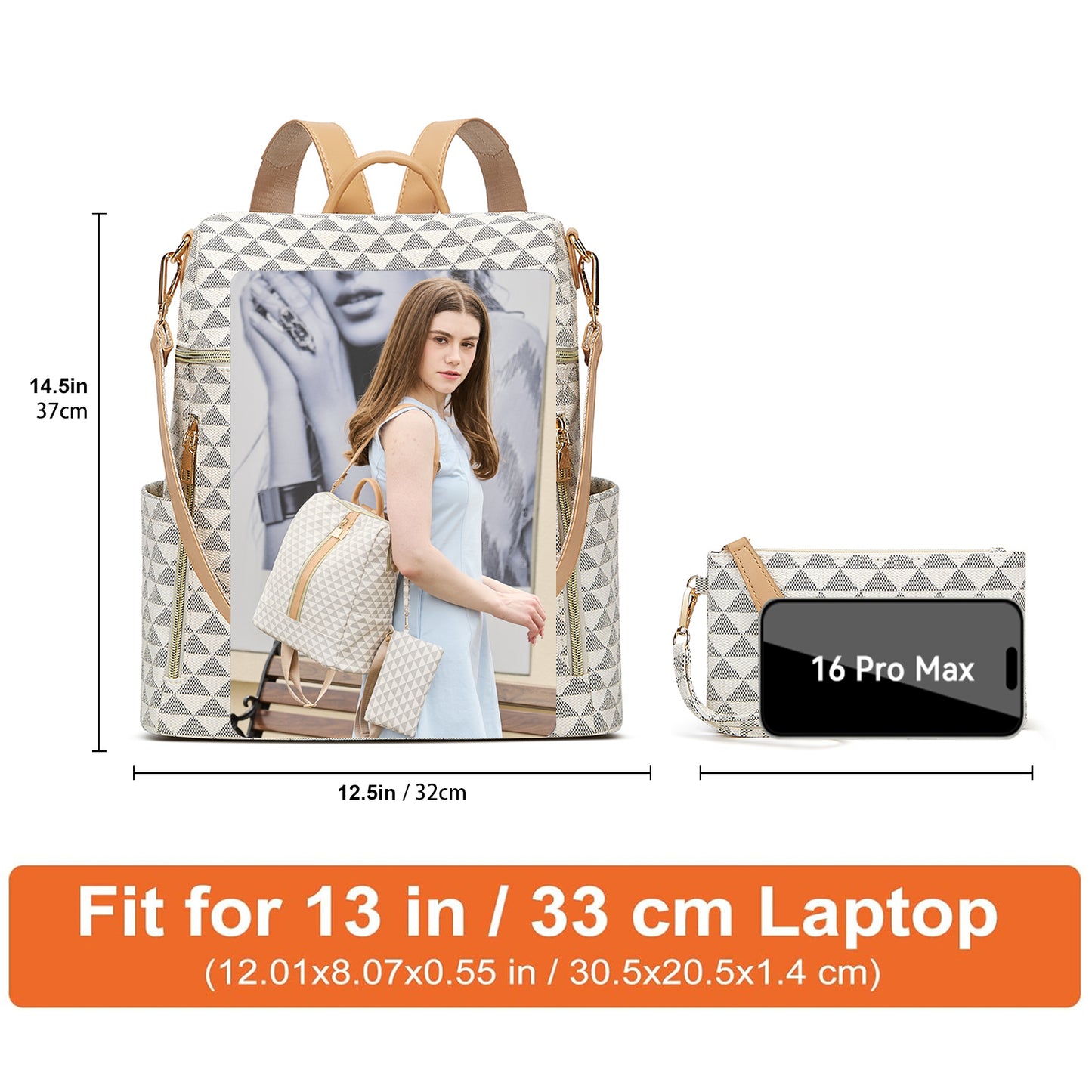 Makes Backpack Purse for Women PU Leather Travel Satchel Handbag Convertible Design Bag with Purse 2 Piece